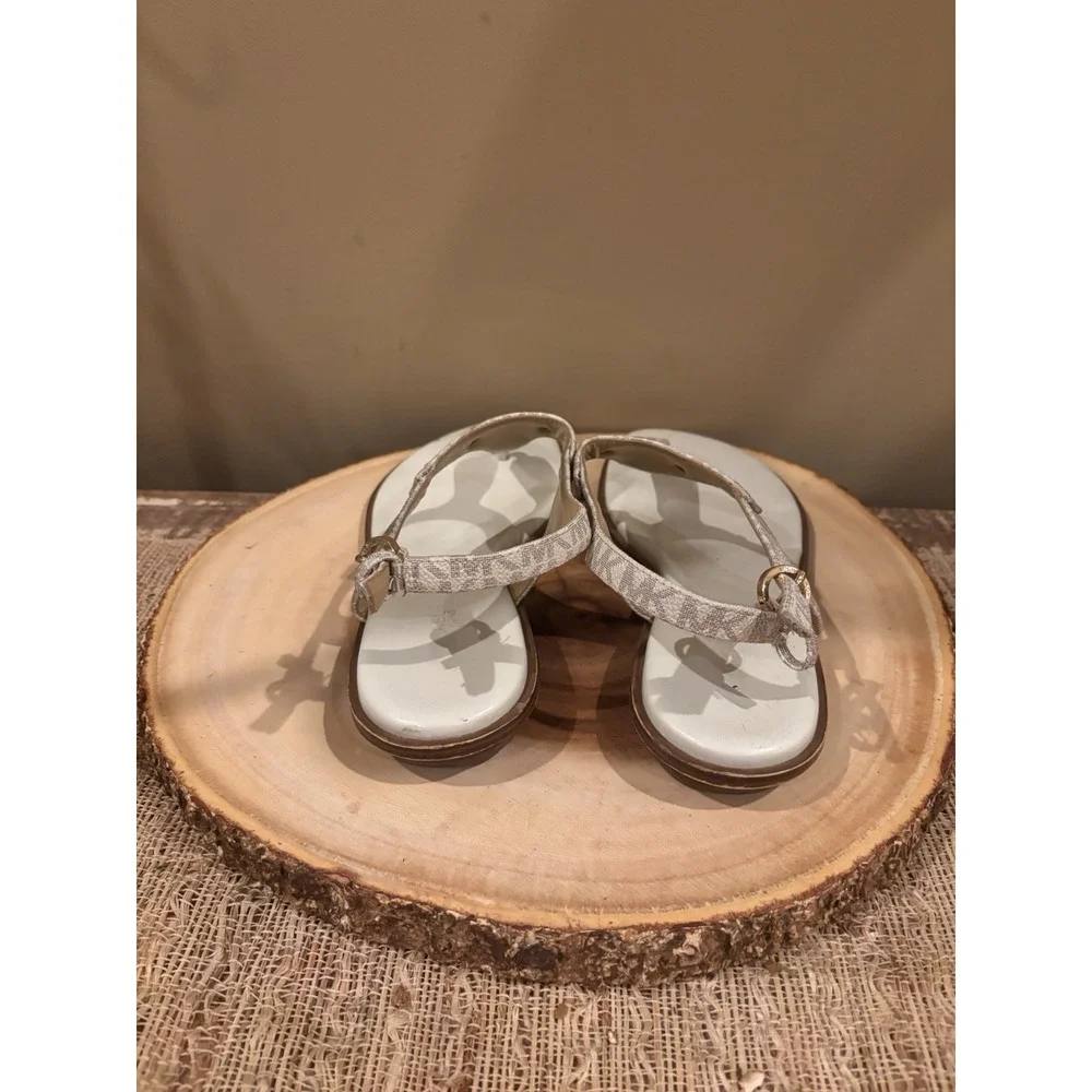 Michael Kors Women's MK Plate Logo Thong Flat Sandal - Vanilla - Canvas Logo 9.5